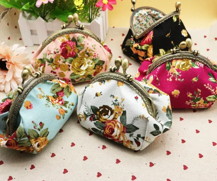 3 stks Coin Portemonnees Dames Canvas Leuke Floral Printing Min Clutch Wallet 7 Colors