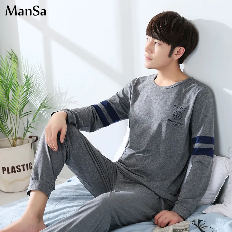 Conjunto de ropa de dormir para hombre de buena calidad, conjunto de pijama de primavera de manga larga para hombre, cómodos pijamas de algodón para hombre, ropa de dormir de ocio