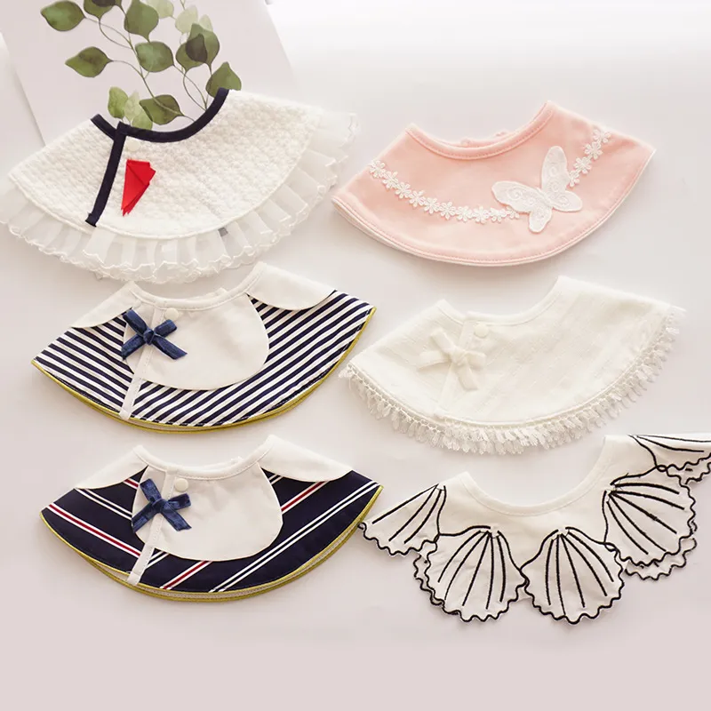 INS STYLE 360 Degree 3 layer cottons baby bibs with printed flowers lace embroidery newborn girl bibs