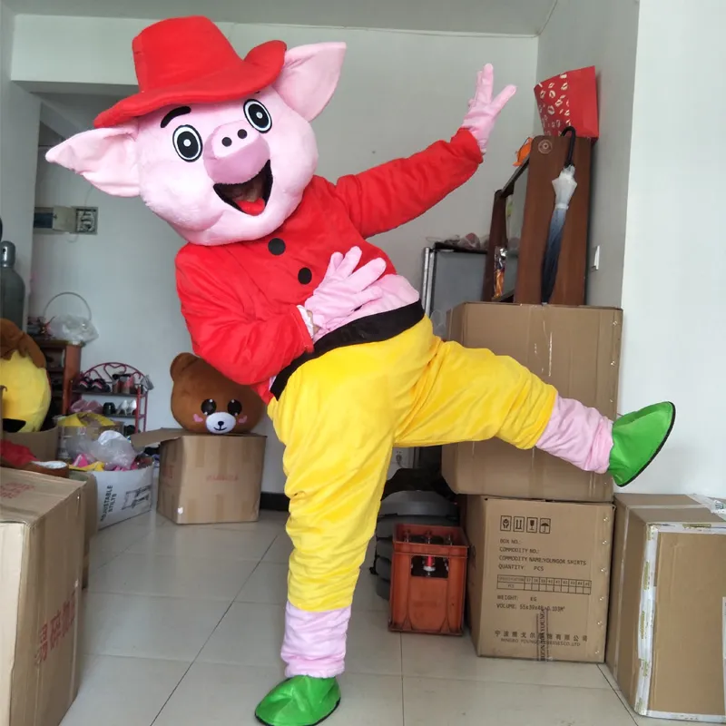 Halloween lycklig gris maskot kostym toppkvalitet vuxen storlek tecknad rosa gris svin jul karneval fest kostymer