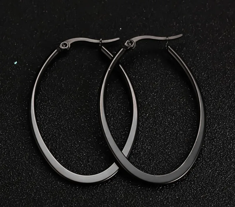 Boucles d'oreilles grand cerceau en acier inoxydable de couleur noire pour femmes boucles d'oreilles rondes Brincos bijoux fête Rock cadeau