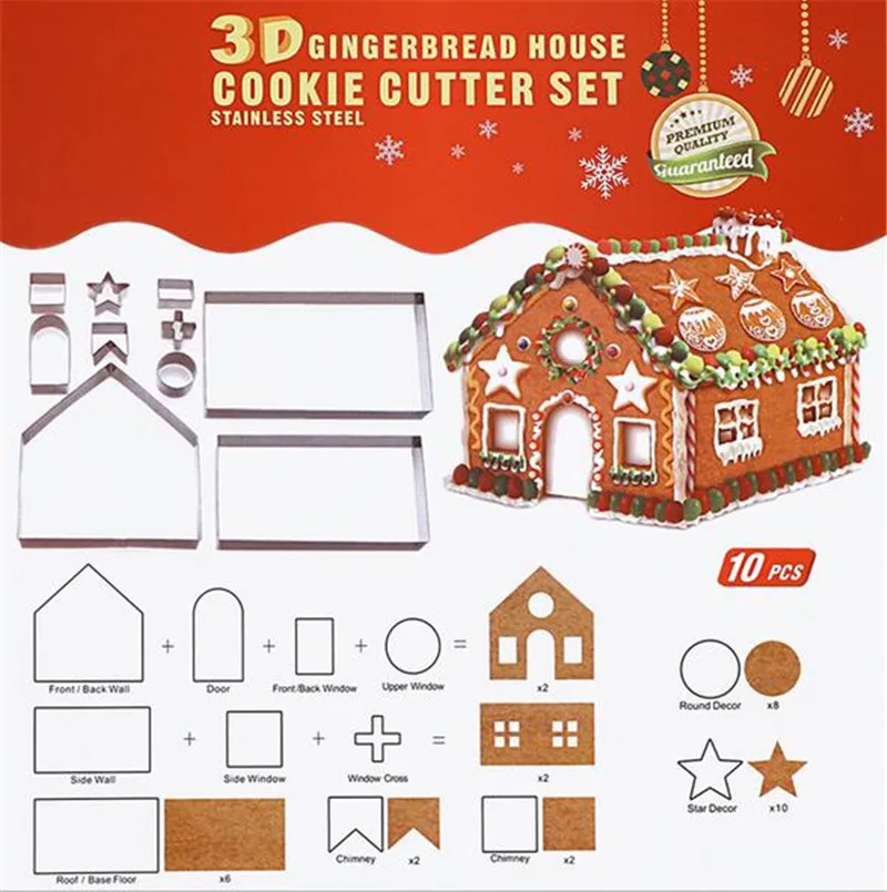 새로운 바 진저 브레드 하우스 스테인리스 스틸 크리스마스 시나리오 쿠키 커터 세트 비스킷 곰팡이 퐁당 커터 베이킹 도구 KD1