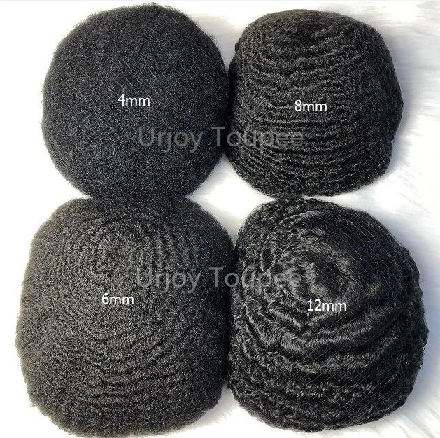 Mens 가발 4mm / 6mm / 8mm / 10mm / 12mm 아프리카 머리 조각 웨이브 유닛 전체 레이스 toupee 인도 버진 인간의 머리카락 360 물결 모양의 머리 교체