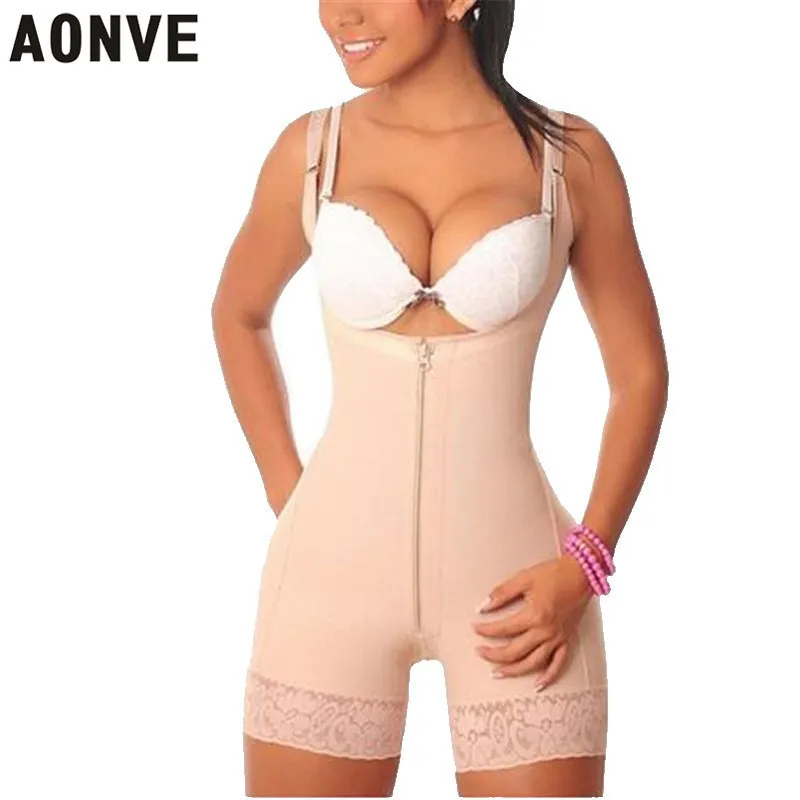 Aonve Mulheres Bodysuit Emagrecimento Bainha Corset Modelagem Cinta Shaperwear Lace Sexy Body Shaper Com Zíper Cintura Trainer Y19072001