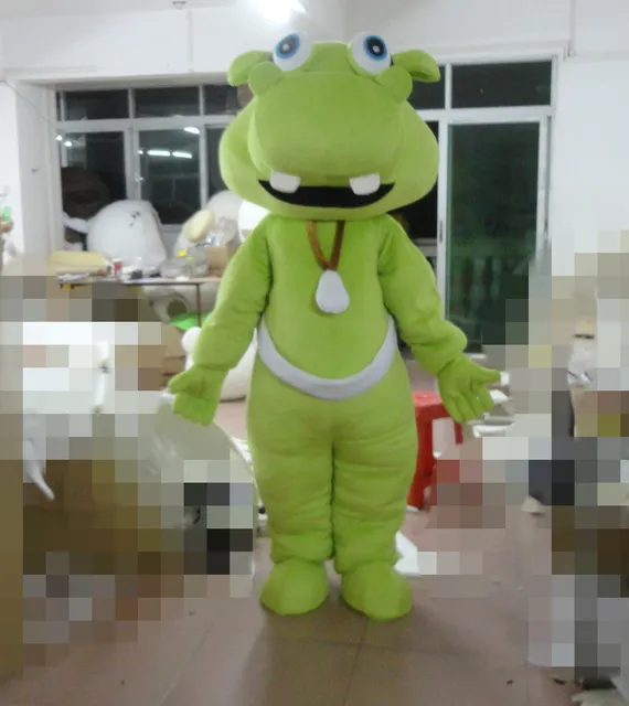 Professionell Custom Green Hippo Mascot Kostym Tecken Hippopotamus Mascot Kläder Jul Halloween Party Fancy Dress