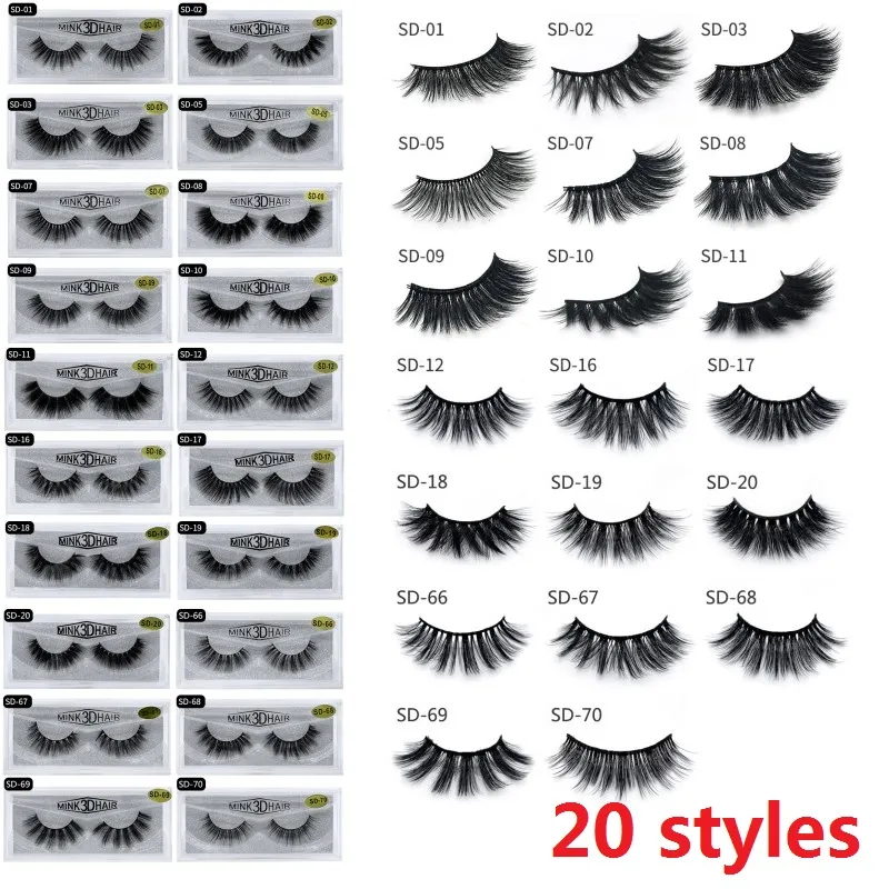 20 Stile 3D Nerz Haar Falsche Wimpern Dickes Kreuz Lange Wimpern Weiche Mehrschichtige Wispy Gefälschte Nerz Wimpern Verlängerung Make-Up-Tools