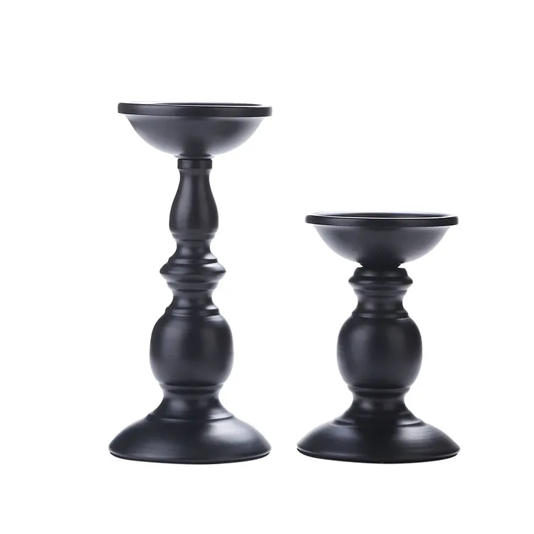 Classic Black Gold Bronze Pillar Candle Holder Retro Iron Stand Wedding Tabletop Centerpiece