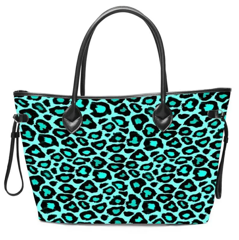 Designer-Turquoise Leopard Cactus Stripe Tote Wholesale Handbag Flower Canvas Striped Purse Can Be Embroidery Free Shipping Wedding Gift Bag