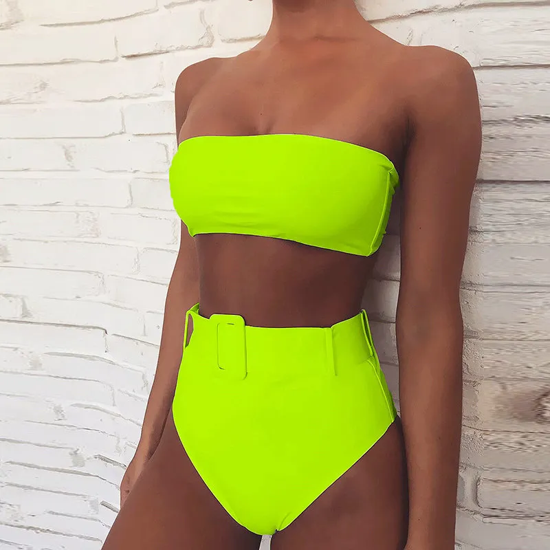 2019 High Waist Neon Thong Lime Bikini Set For Women Sexy Bandeau Swimwear Beachwear Bathing Suit From Wavewind 42.1 DHgate.Com