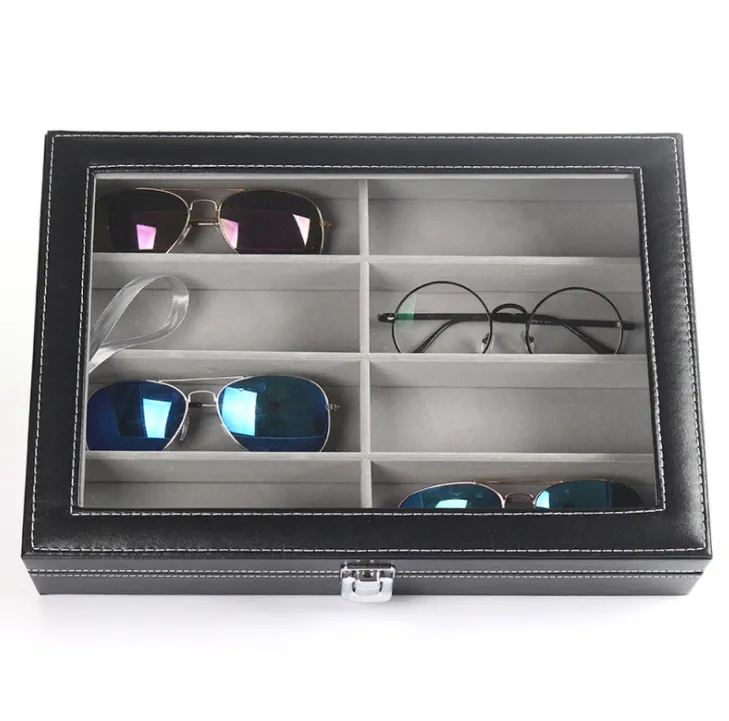 Estojo de óculos de 8 bits, caixa de armazenamento de óculos, através da caixa de exibição de coleção portátil, caixa de veludo contratada299e