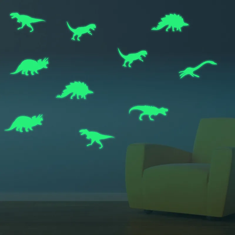 9pcs/set 3D Creative Plastic Luminous Dinosaurs Wall Stickers Glow In Dark Dinosaurs Decorative Sticker for Baby Children Room