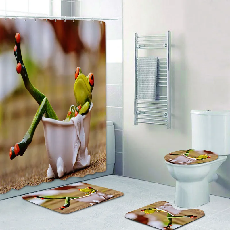 Funny 3D Frog On Toilet Shower Curtain Set Porcelain Tree Frog Bathroom  Curtain Kid Bath Mats Rugs Carpet Home Decor Accessories From Curteney,  $80.33