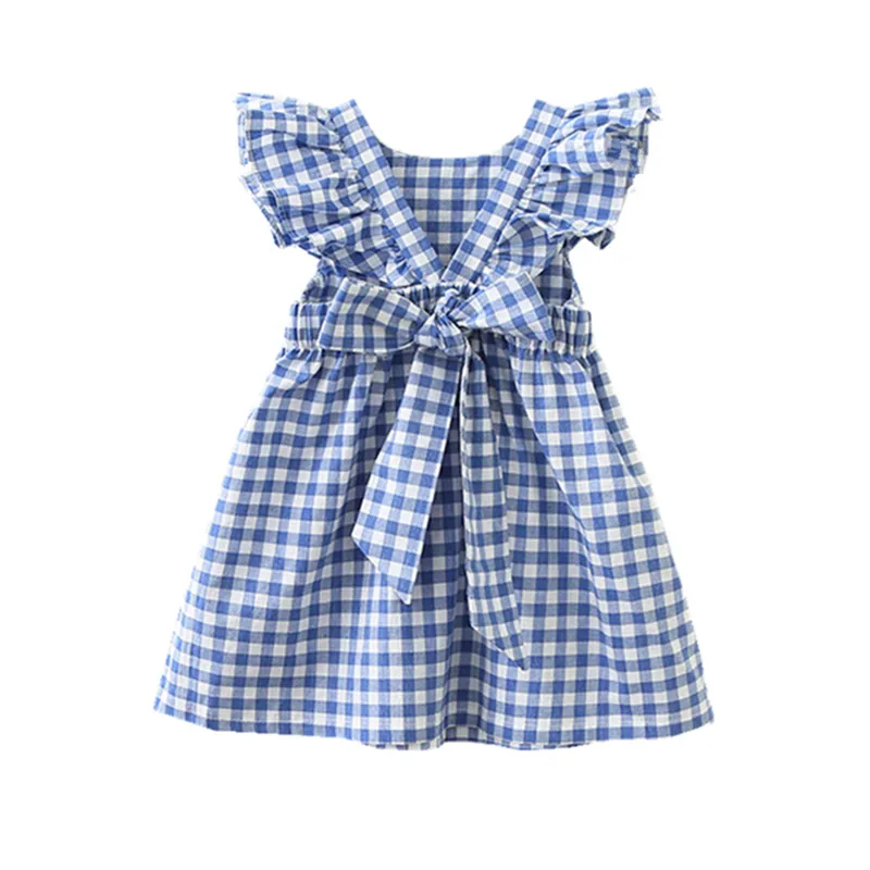 Hurave Summer Sleeveless Plaid Baby Girl Dress with Ruffles and Bow Sash  Lace, Knee-Length, Organic Cotton
