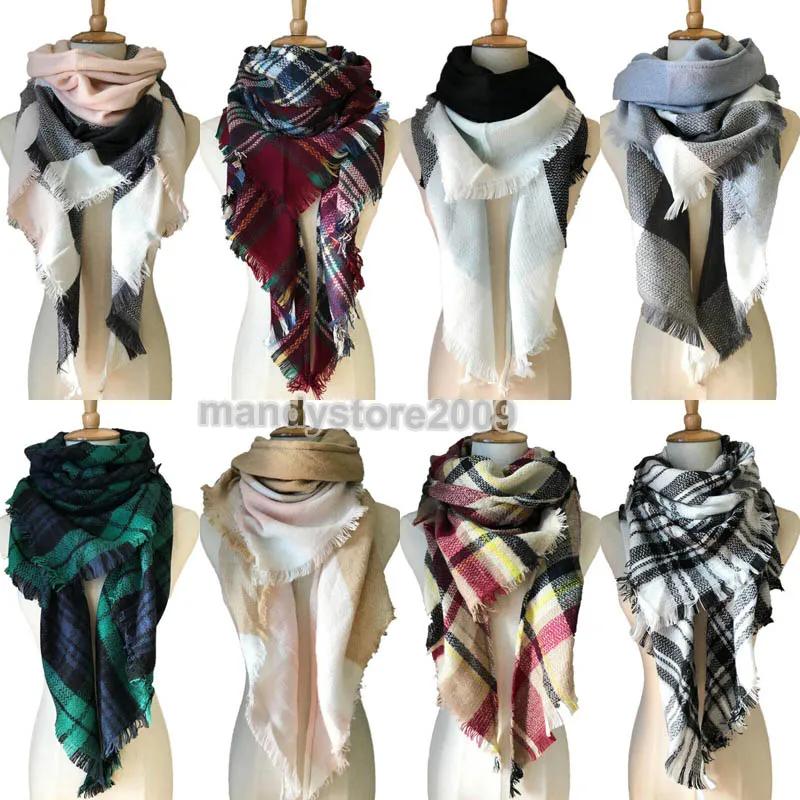 Women Plaid Scarves Grid Tassel Wrap Oversized Check Shawl Winter Neckerchief Lattice Triangle Blanket Scarf 40 Colors