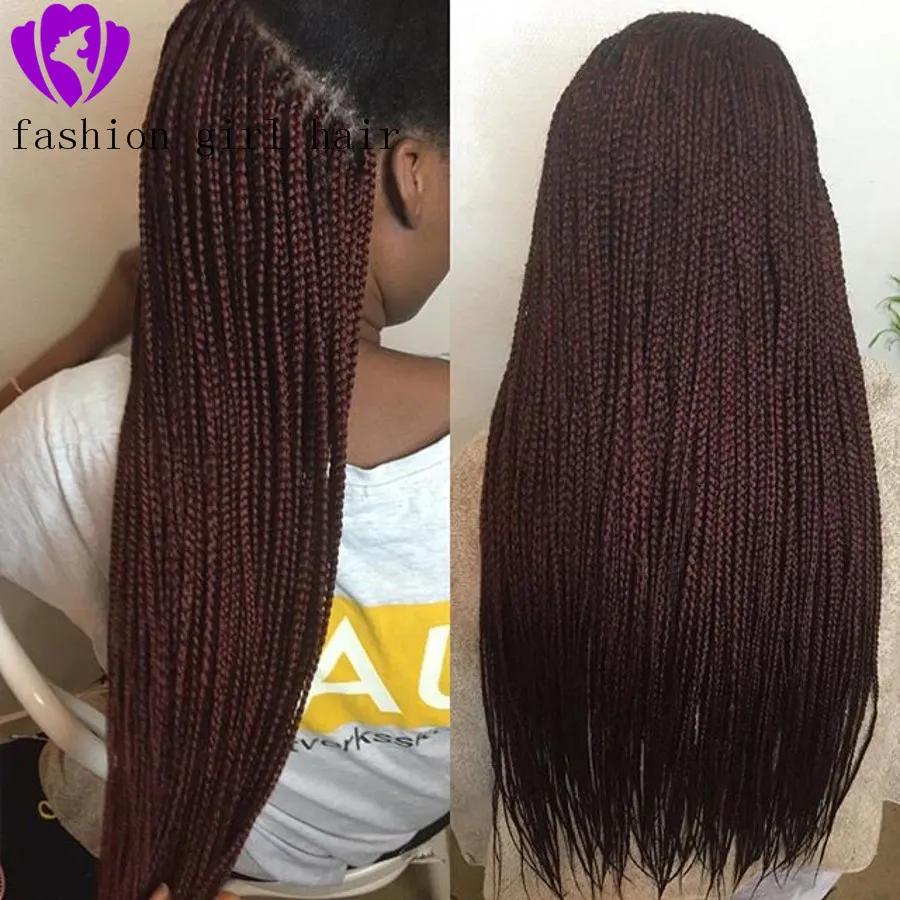 Long Two Tone Burgundy Synthetic Lace Front Wig Ombre  display picture 3