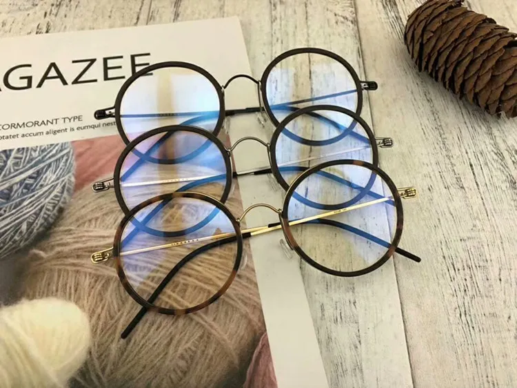 AAA+Handmade retro-vintage round glasses pure-titanium frame 47-22-145ultra-light high- prescription glasses no-screw designer full-set case