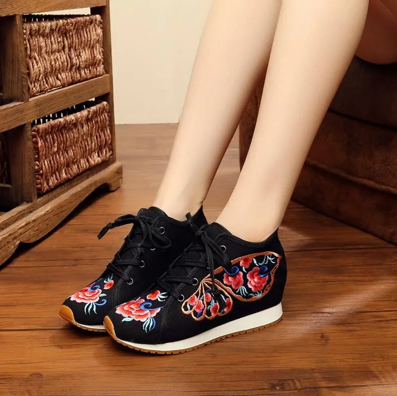 Hot Sale- Shoes Casual Sport Fashion embroidery Walking wedges Height Increasing Women Loafers