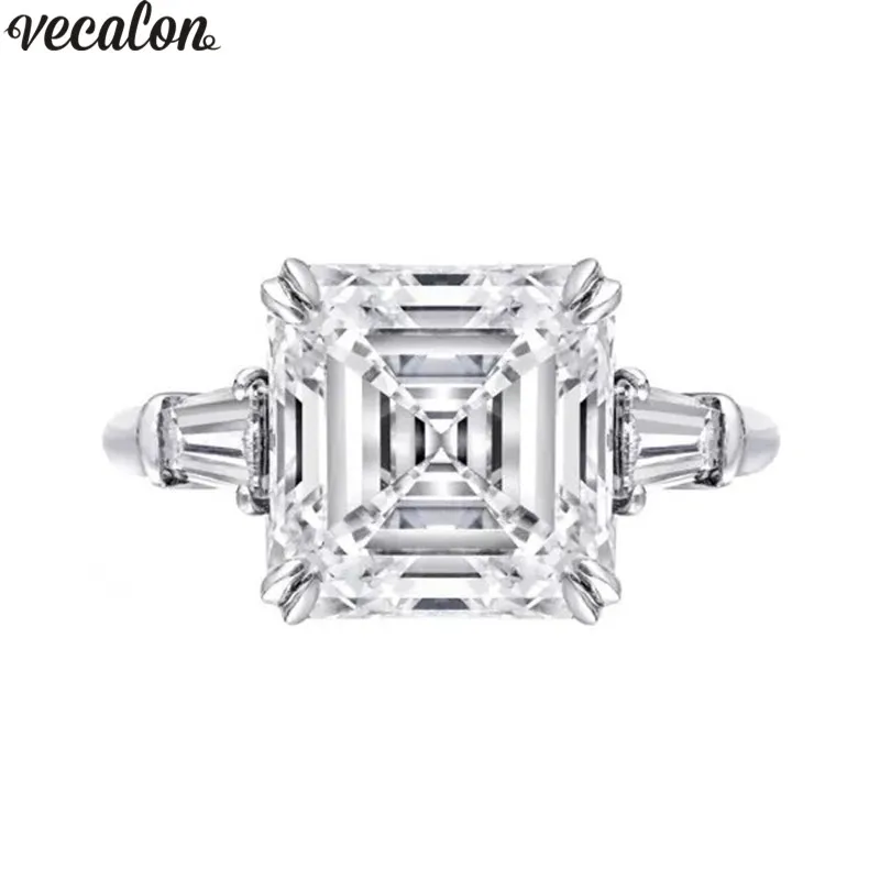 Vecalon Royal Queen Promise Ring 925 argent sterling Asscher cut 6ct AAAAA Cz Bagues de mariage de luxe pour femmes Bijoux de mariée