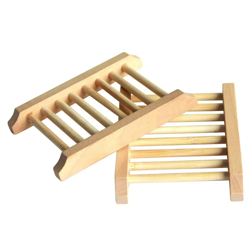 Jabonera de madera de bambú Natural de 100 Uds., soporte de bandeja de jabón de madera, estante de almacenamiento para jabón, caja contenedora para baño, ducha, baño WCW601