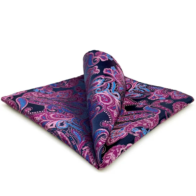 QH15 Paisley Blu Rosa Pochette Mens cravatte tessute jacquard Fazzoletto Hanky