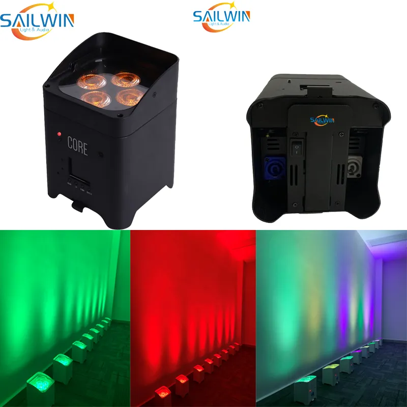 جودة عالية Sailwin 4X18W 6in1 RGBAW + UV بطارية تعمل بالطاقة WIFI APP LED المرحلة Uplight مع PowerCon ميناء لحفل زفاف DJ