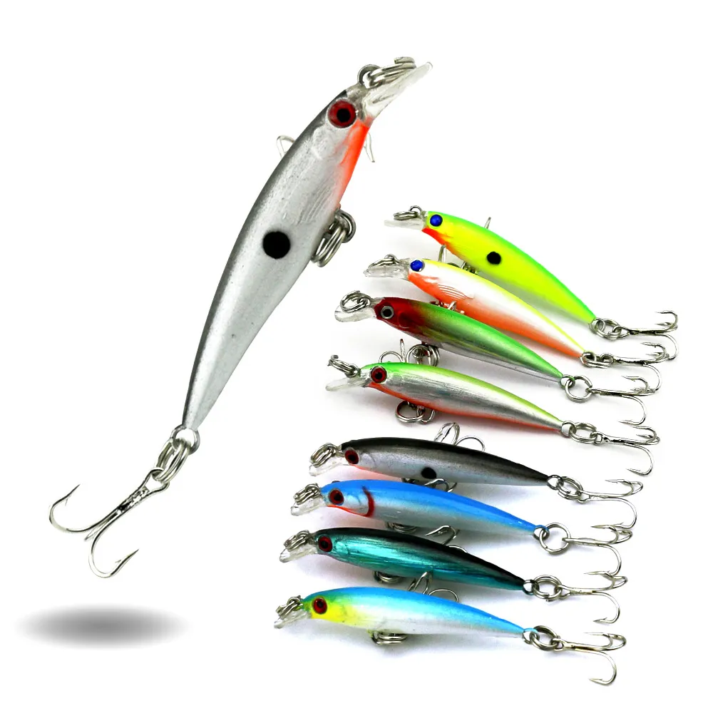 HENGJIA Nuovo arrivo Esca da pesca Attrezzatura da pesca Minow Crankbait Esca esche in plastica dura Esca 5CM 2.1G 10 # ganci Piccola barca minnow 100 pezzi