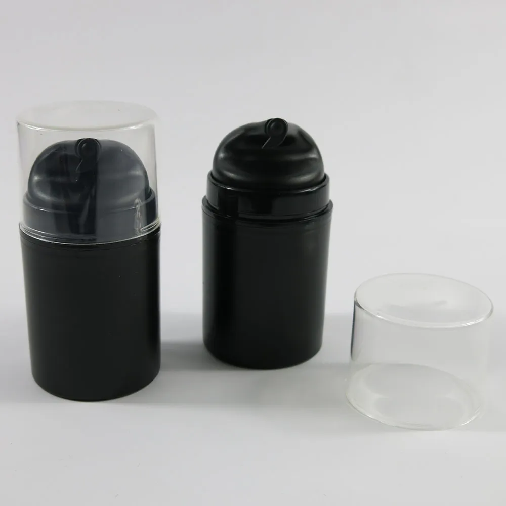 360 x 50ml svart plast resande bärbar luftfri pump lotion elmusion flaskor 5/3 oz liten förpackning kvinnor kosmetisk kruka