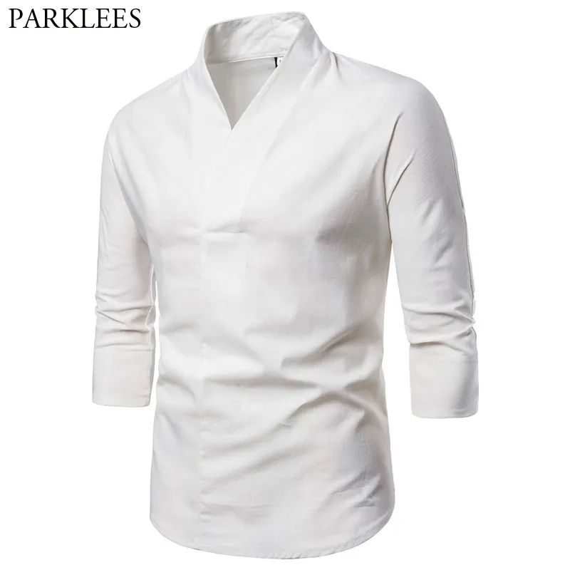 Camisa blanca hombre top sin cuello