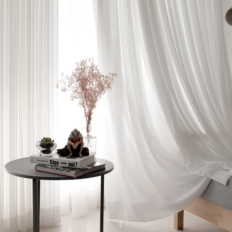 リビングルームの装飾のための白いチュールカーテンモダンなシフォンソリッドシアーボイルキッチンカーテン家の装飾