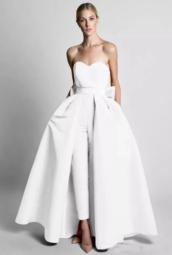 Krikor Jabotian suknie wieczorowe kombinezon z kokardą z tyłu z odpinaną spódnicą nowa suknia Sweetheart Neck długie suknie balowe