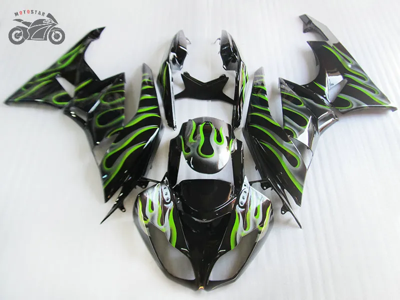 Satış Sonrası grenaj seti Kawasaki Ninja ZX6R için 2009 2010 2011 2012 yeşil alevler vücut kaporta seti 2009-2012 ZX6R ZX 6R 636 ZX636