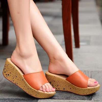 Hot Sale-Women Shoes Summer Women Flat Platform Slippers Sexy High Heels 7CM Sexy Wedges Slippers Non-slip Travel Sandal Shoes
