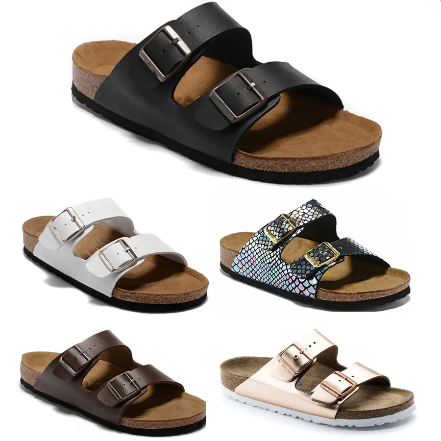 أريزونا الشهيرة الجديدة مع شعار Orignal Cork Slippers Men's Woman Flat Sandals مسطحة غير رسمية أحذية متعرجة Summer Beach النعال الجلدية الأصلية