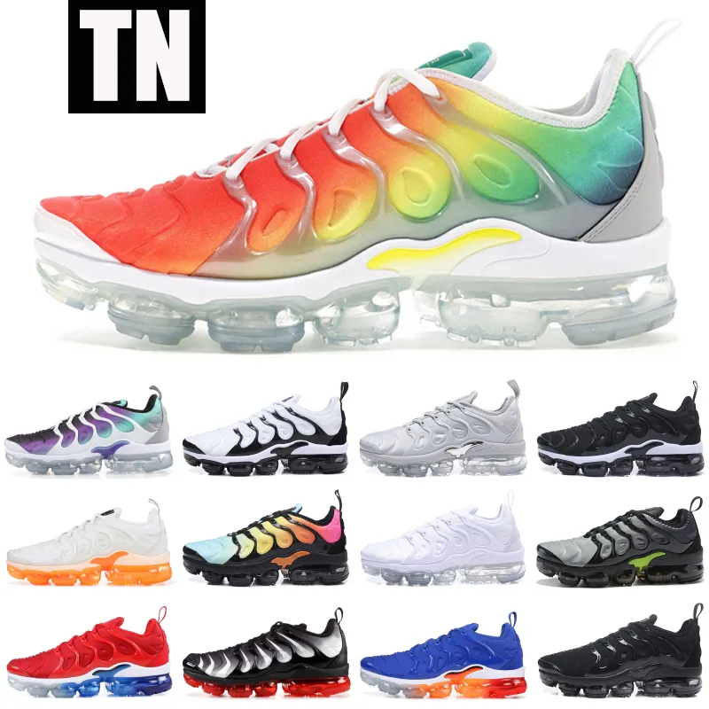 2019 TN Plus Rainbow Running Shoes Triple Black Grape Troppical Sunset Photo Blue Men Men Womener Simples Ship Sneakers US 5.5-11