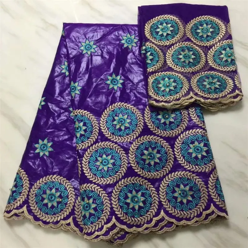 Tyg Purple Bazin Riche Getzner 2021 Nouveau African Brode Brocade Jacquard Dubai Fabric7Yard / Set L1601