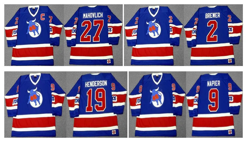 Vintage Toronto Toros Jersey 27 FRANK MAHOVLICH 19 PAUL HENDERSON 9 MARK NAPIER 2 CARL BREWER Niebieski Niestandardowy Dowolna nazwa Numer CCM Hokej