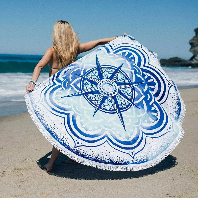 Mujeres Bohemia Toalla de playa con borla Círculo Macrame Tapiz Mandala indio Redondo Tomar el sol Mantón Toallas Mantón Envoltura Esteras de yoga Alfombra junto al mar