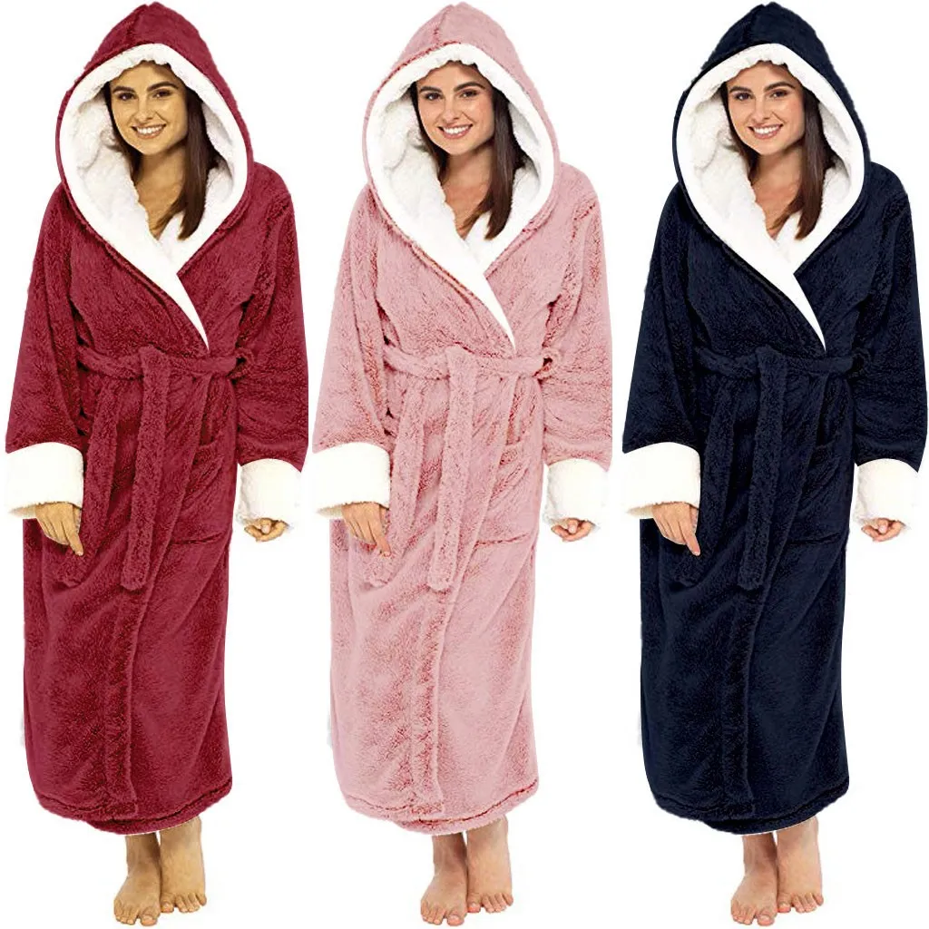 Sjaal Bathrobe Thuis Kleding Lange Mouwen Robe Vrouwen Winter Plush Verlengde Sjaal Badjas Huis Kleding Peignoir Polaire Femme