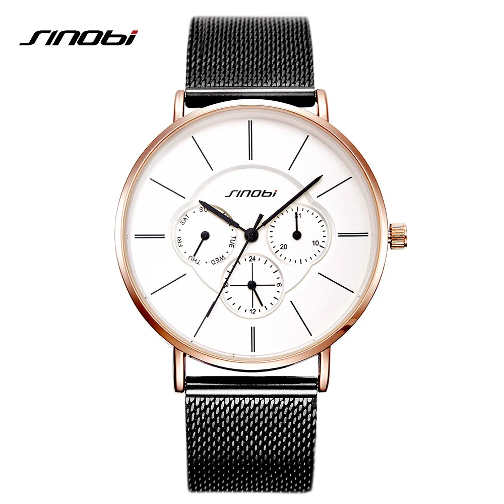 Sinobi Stylish Women Watches Golden Case Milan Mesh Casual Ladies Quartz Watch B￤sta presentdagsklocka Kalender Relogio Feminino