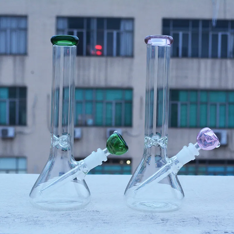 10 "Tjock rosa bägare bong tall glas vatten rör stort rakt rör dab olje rigga bubblare med downost och skål