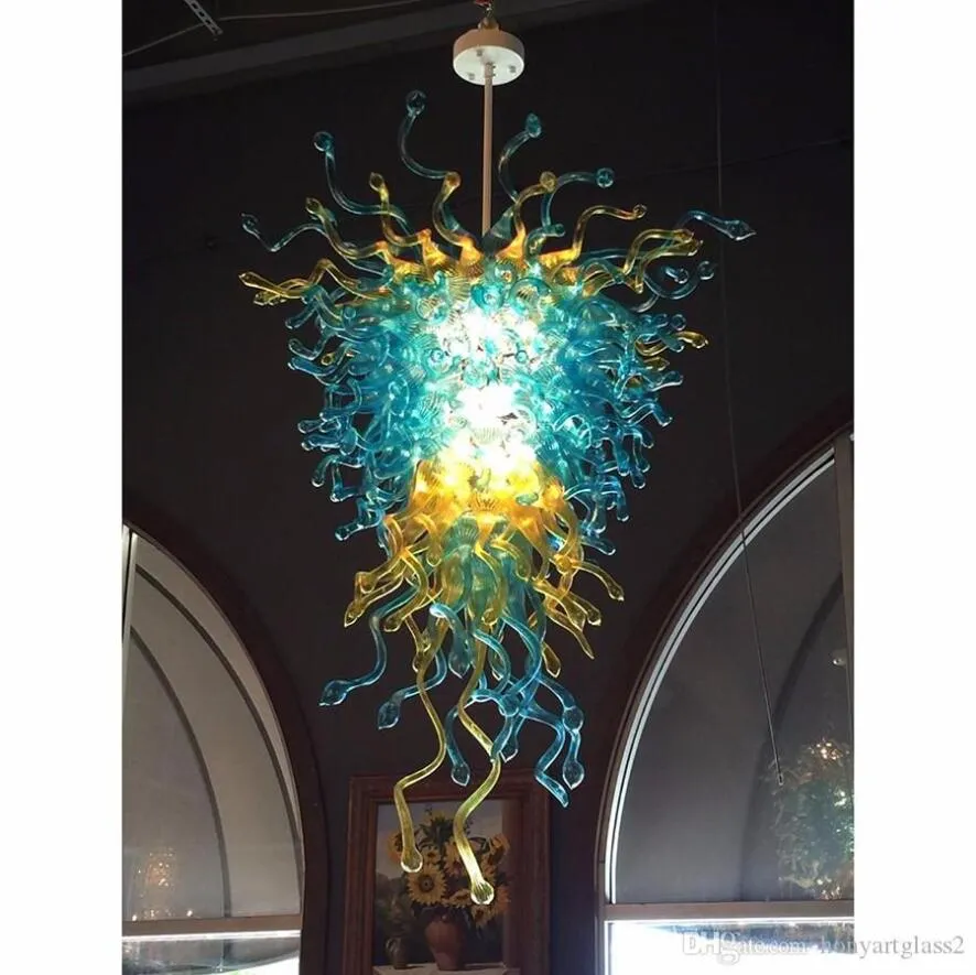 Ocean Blue Golden Hand Made Blown Lamp Art Colorful Style Glass Chandelier for Living Room Kitchen Villa Lobby Coffee House Decor