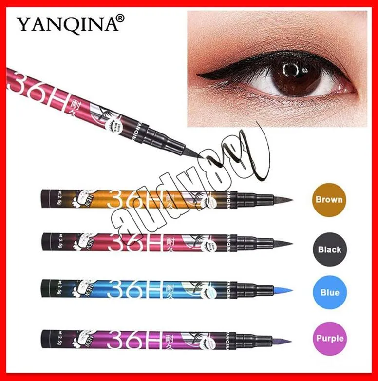 Ögon makeup yanqina eyeliner 36h svart vattentät flytande eyeliner utgör långvarig ögonfodral penna 4 färger ögon makeup verktyg