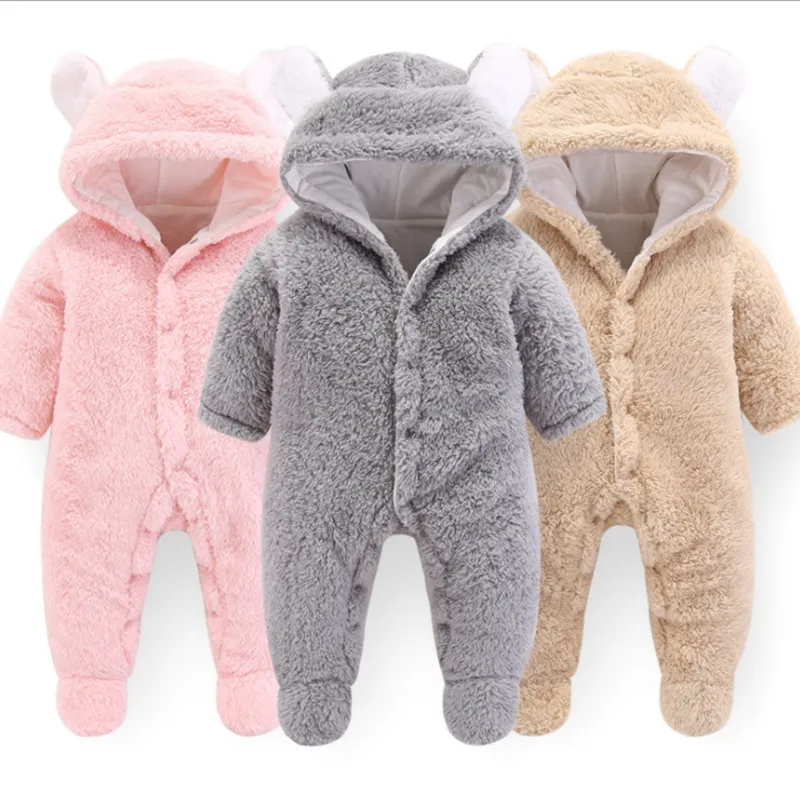 Designer baby kläder solida bebis tjejer hooded rompers varma spädbarn pojke jumpsuits söta toddler outwear jul baby kläder 3stws dw4158