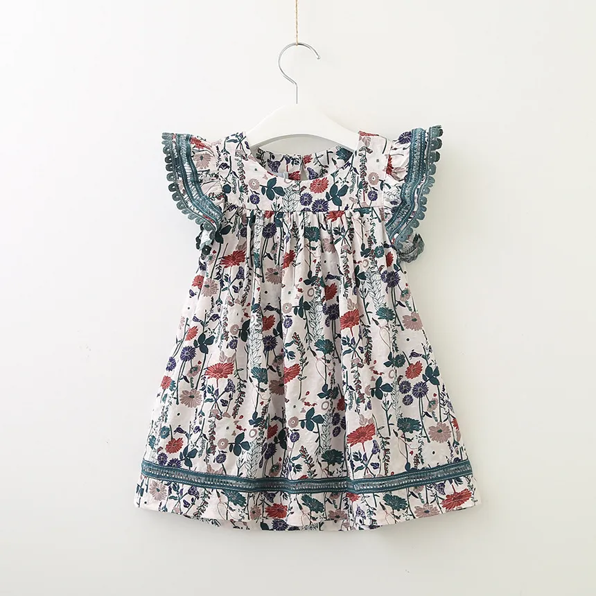 Baby girls Floral dress children Flying sleeve princess dress 2019 summer Fashion boutique Kids Clothing 2 colors C6019