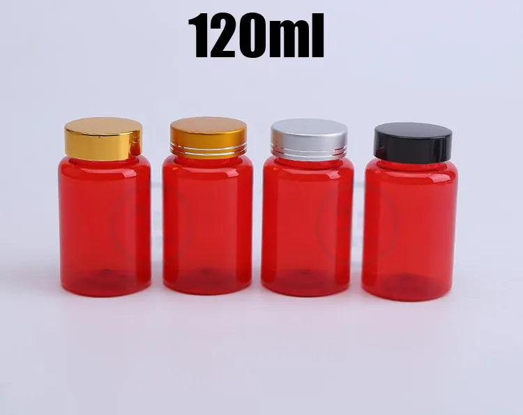 100 pièces 120 ml bouteilles de couleur rouge translucide PET, stockages d'échantillons, bouteilles de capsules en plastique, bouteilles vides 4 bouchons de couleurs