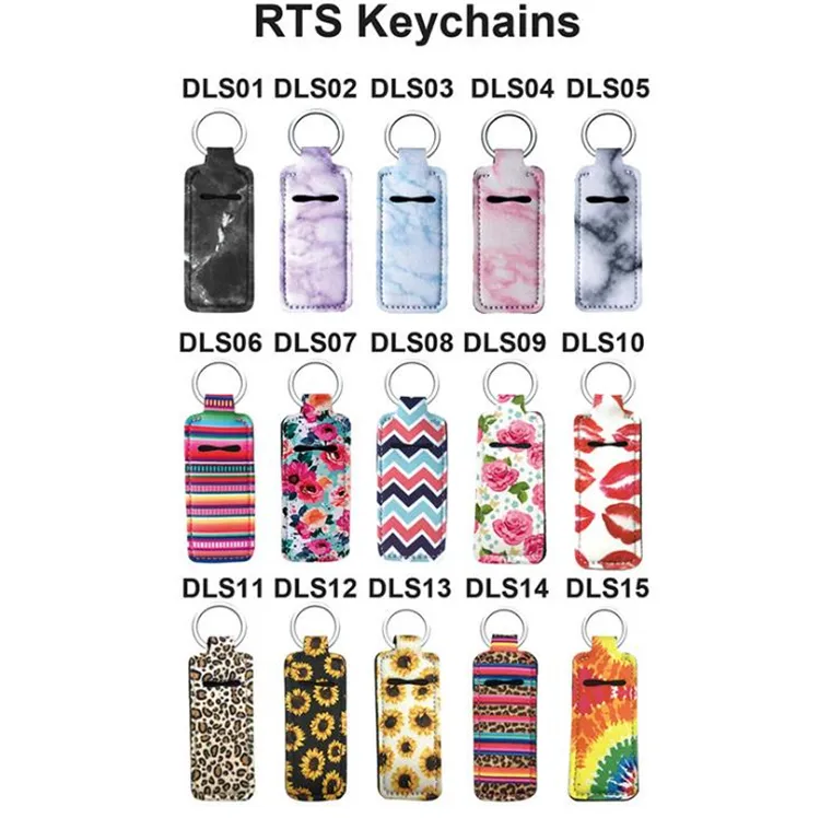 Hem Neoprene Chapstick Holder Tryckta Handy Lip Balm Nyckelringar Neopren Keychain Läppstifthållare Påse Keychain Party Favor 6110