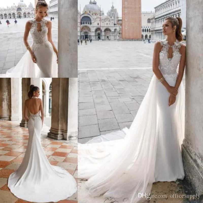 Élégante nouvelle dentelle robes de mariée sirène avec train détachable dos nu balayage train grande taille robe de mariée robes de mariée robe de Noiva