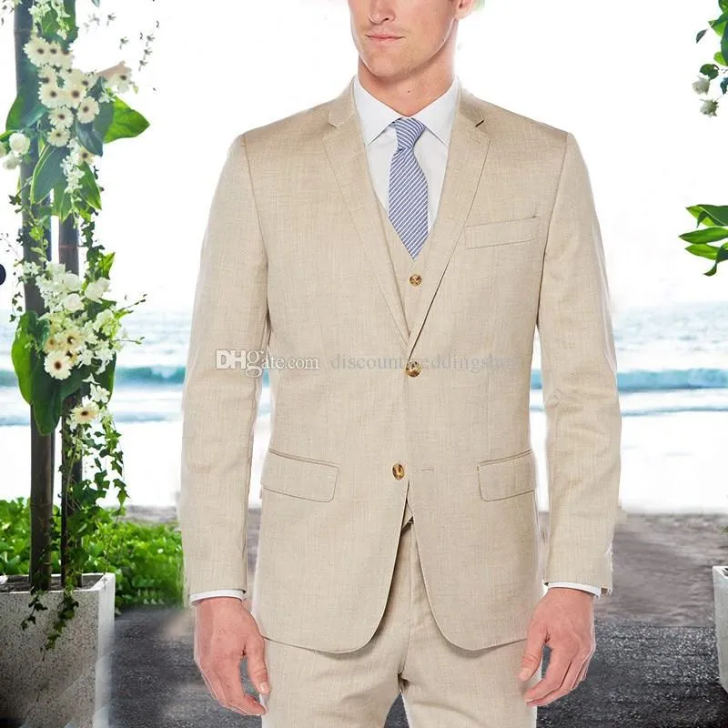 Vestem New Arrival Voltar Wedding Party ventilação Bege Noivo Smoking Notch lapela Men Suits 3 peças Negócios (jaqueta + calça + Vest + Tie) K176