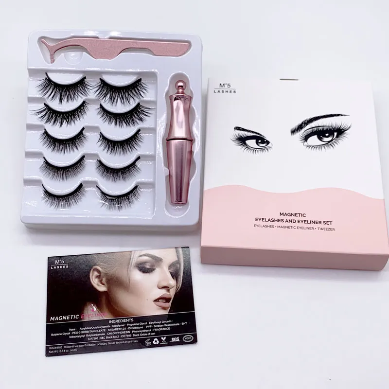 Opgewaardeerde magnetische vloeistof eyeliner magnetische valse wimpers tweezer set 5 paren magneet valse wimpers kit geen lijm make -upgereedschap 3 in1 se