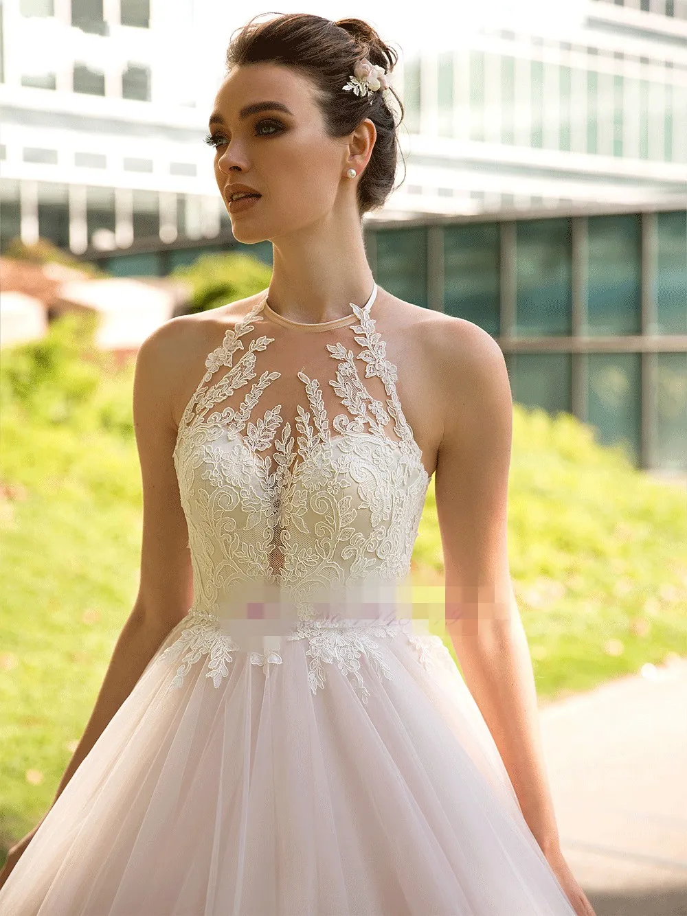 halter empire waist wedding dresses Halter Sleeveless Tulle Empire Waist Pleated Wedding Dress with Appliq Ms. Grace